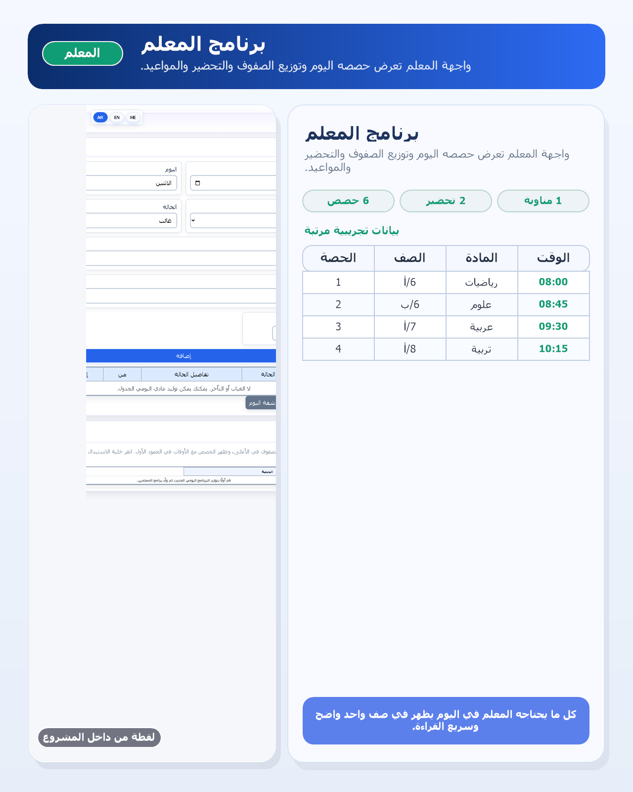 برنامج المعلم - بيانات تجريبية من داخل المشروع